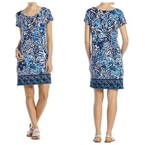 Lucky Brand Batik Garden Dress XL Blue Tropical Cotton Scoop Neck Boho Resort